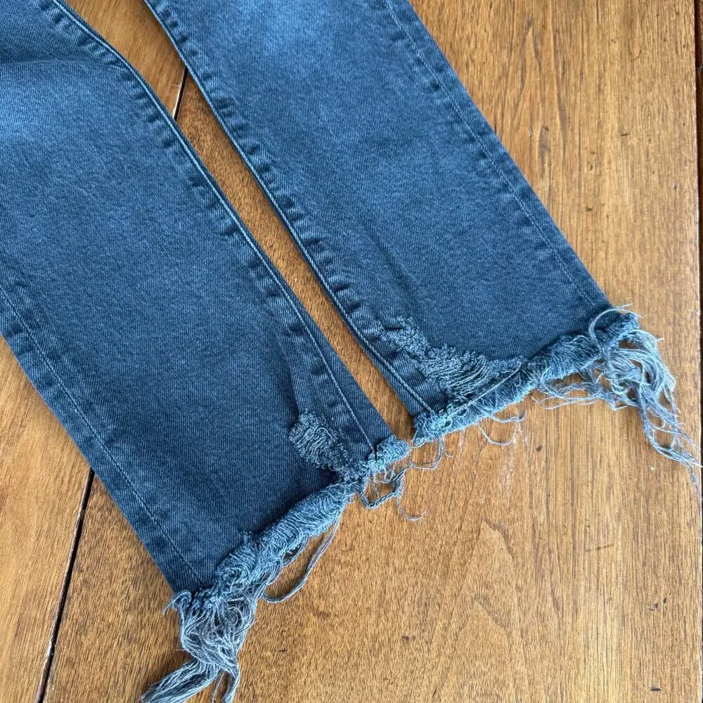 Agolde Toni Mid Rise Straight Leg Distressed Jeans Black‎ Denim Sz 26 Revolve